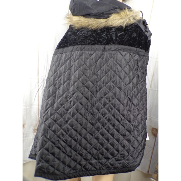 Arizona Jeans Co. Womens Black Jacket Faux Fur Hood Quilt Lining Rain Slick Med - Picture 8 of 11